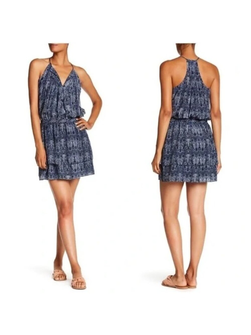 Joie Jossa Mini Dress Small Drop Waist Sleeveless Racerback Blue Multi Snakeskin